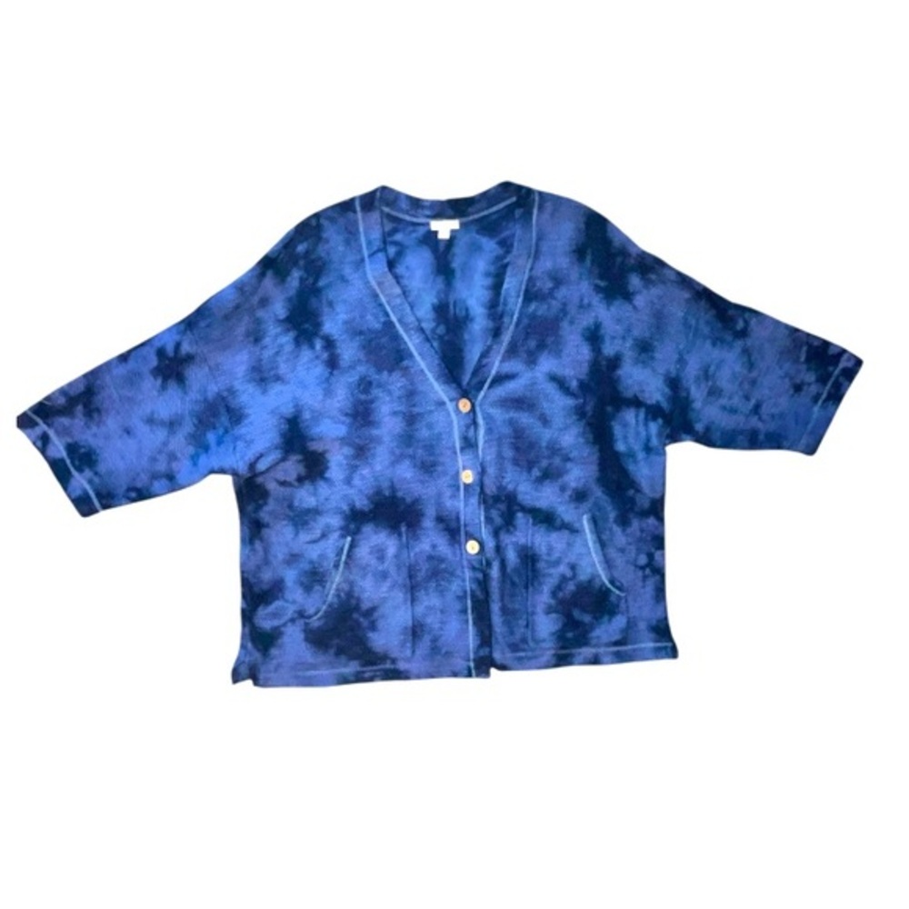 Pure Jill Short Sleeve Blue Tie Dye Cardigan Sweater Sweatshirt Size XL